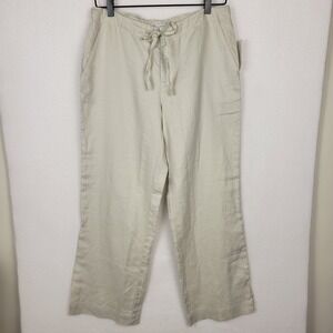 NWT VTG Old Navy Linen Wide Leg Pants Womens 8 Beige High Rise Y2K